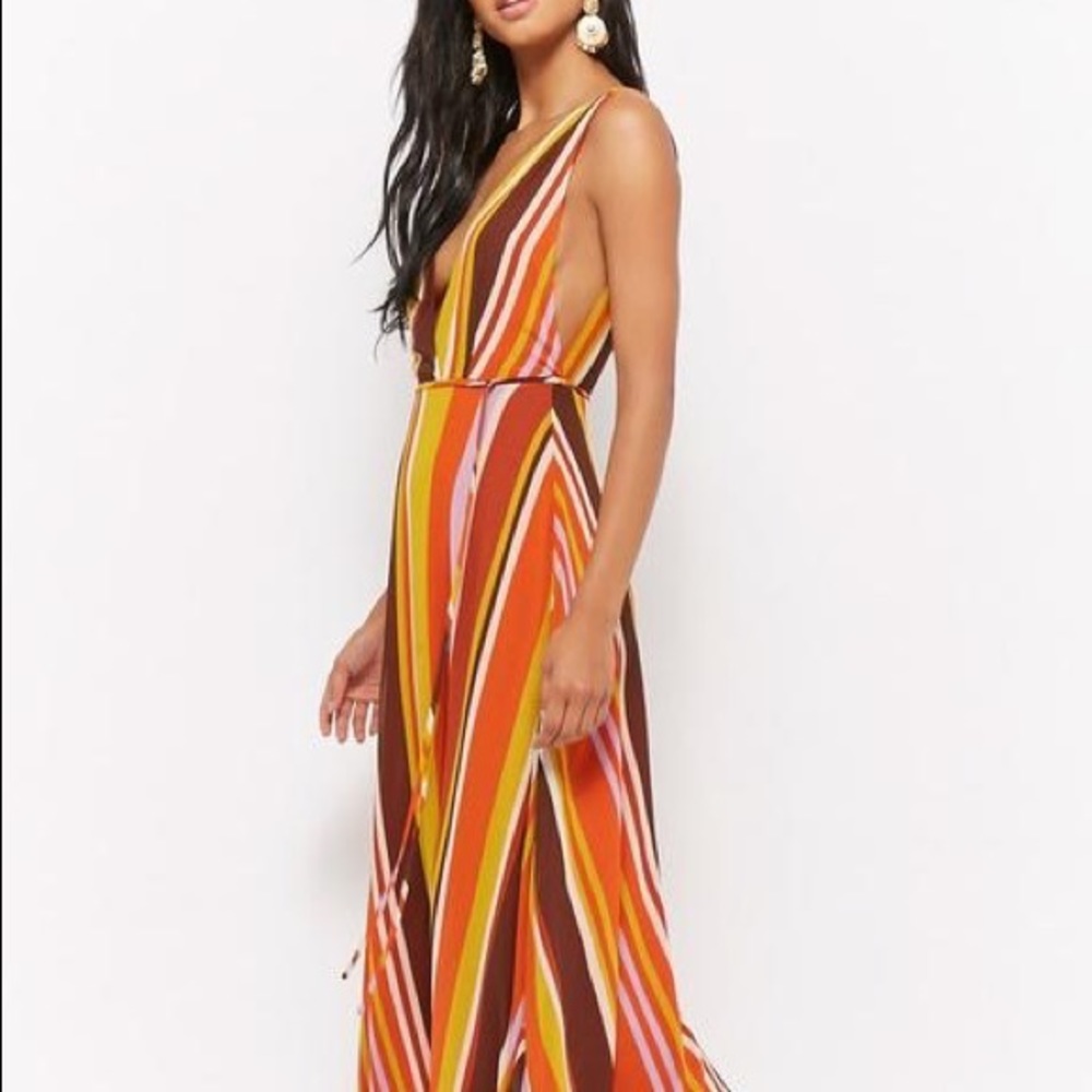 NWT Forever 21 contemporary woven dress multi color stripped maxi size medium